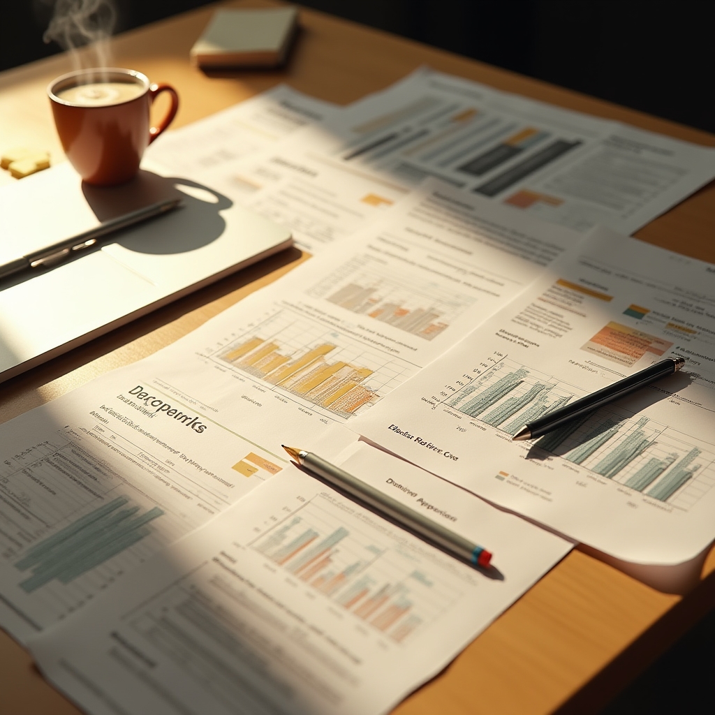 Data audit overview documents spread across a desk